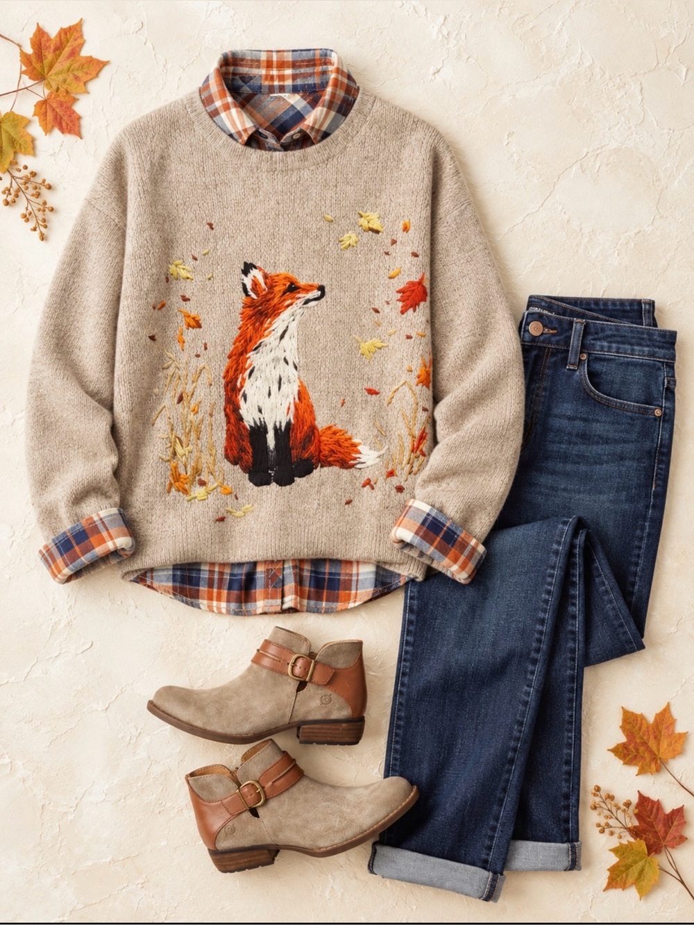 The Fox and the Leaves Falling Sweater